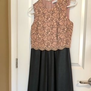 Calvin Klein Pink Lace and Leather Dress, Size 2